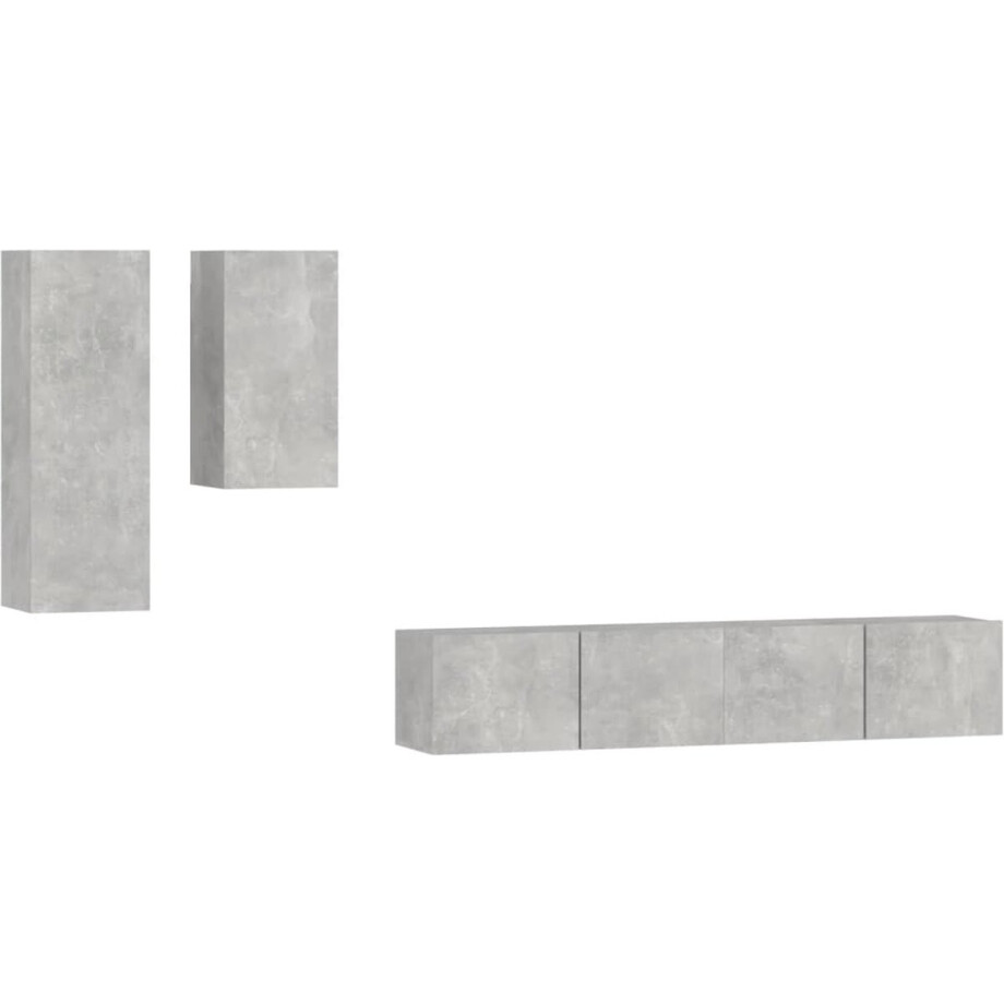vidaXL 4-delige Tv-meubelset - Bewerkt hout - Betongrijs Televisiesectie - Tv Meubel - Hifi Kast - Woonkamer Meubels - Houten Meubelen vidaXL 4-delige Tv-meubelset - Bewerkt hout - Betongrijs Televisiesectie - Tv Meubel - Hifi Kast - Woonkamer Meubels - Houten Meubelen afbeelding 1