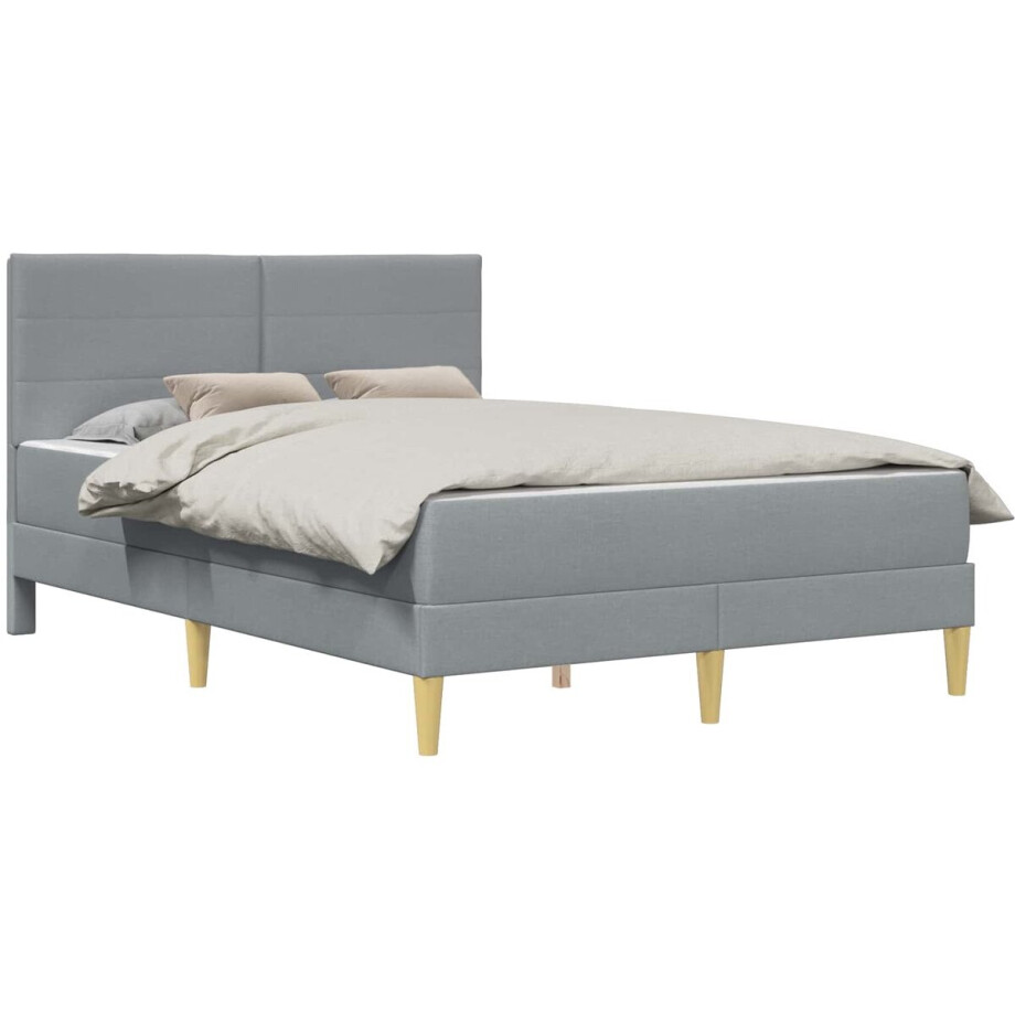 vidaXL - Bedframe - met - matras - Lichtgrijs - 140 - x - 200 - cm - Polyester vidaXL - Bedframe - met - matras - Lichtgrijs - 140 - x - 200 - cm - Polyester afbeelding 1