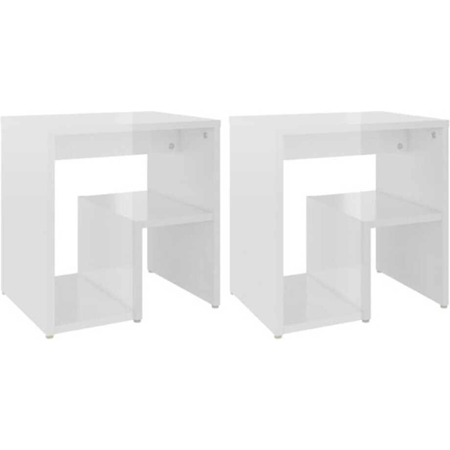 vidaXL - Nachtkastjes - 2 - st - 40x30x40 - cm - bewerkt - hout - hoogglans - wit afbeelding 1