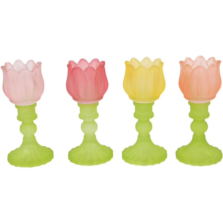 Countryfield theelichthouder tulp decoratie 17cm multicolor cadeau. Countryfield theelichthouder tulp decoratie 17cm multicolor cadeau. afbeelding 1