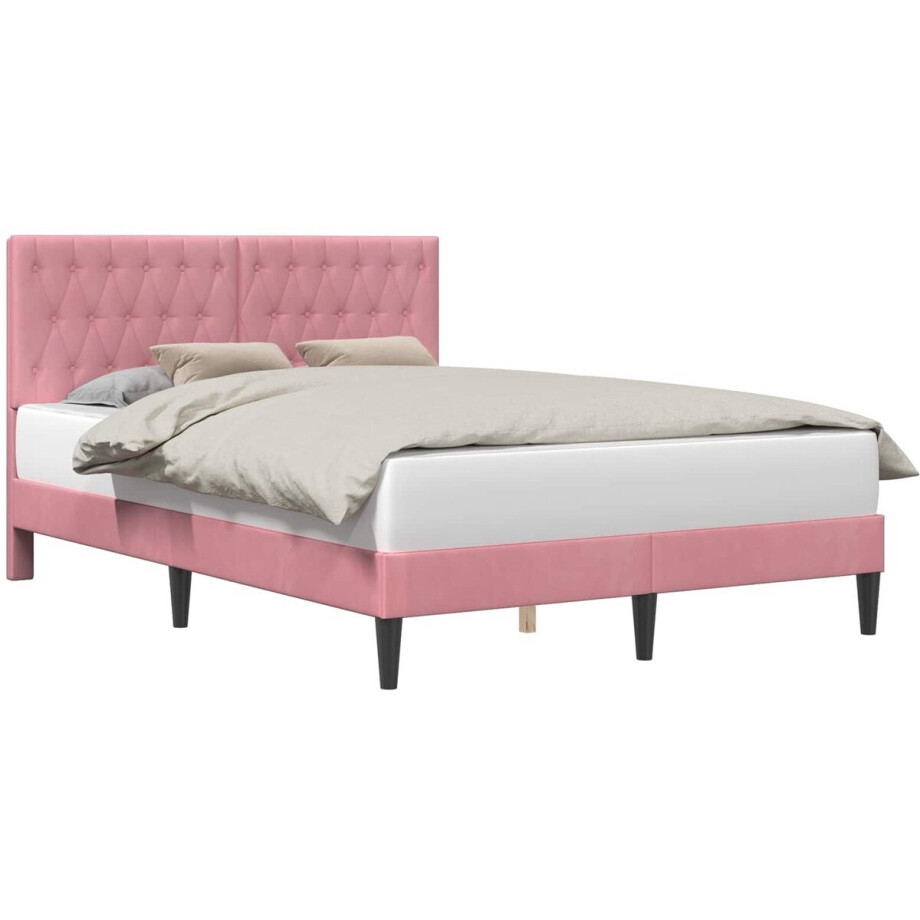 vidaXL - Bedframe - met - hoofdeinde - Roze - 140 - x - 190 - cm - Fluweel afbeelding 1