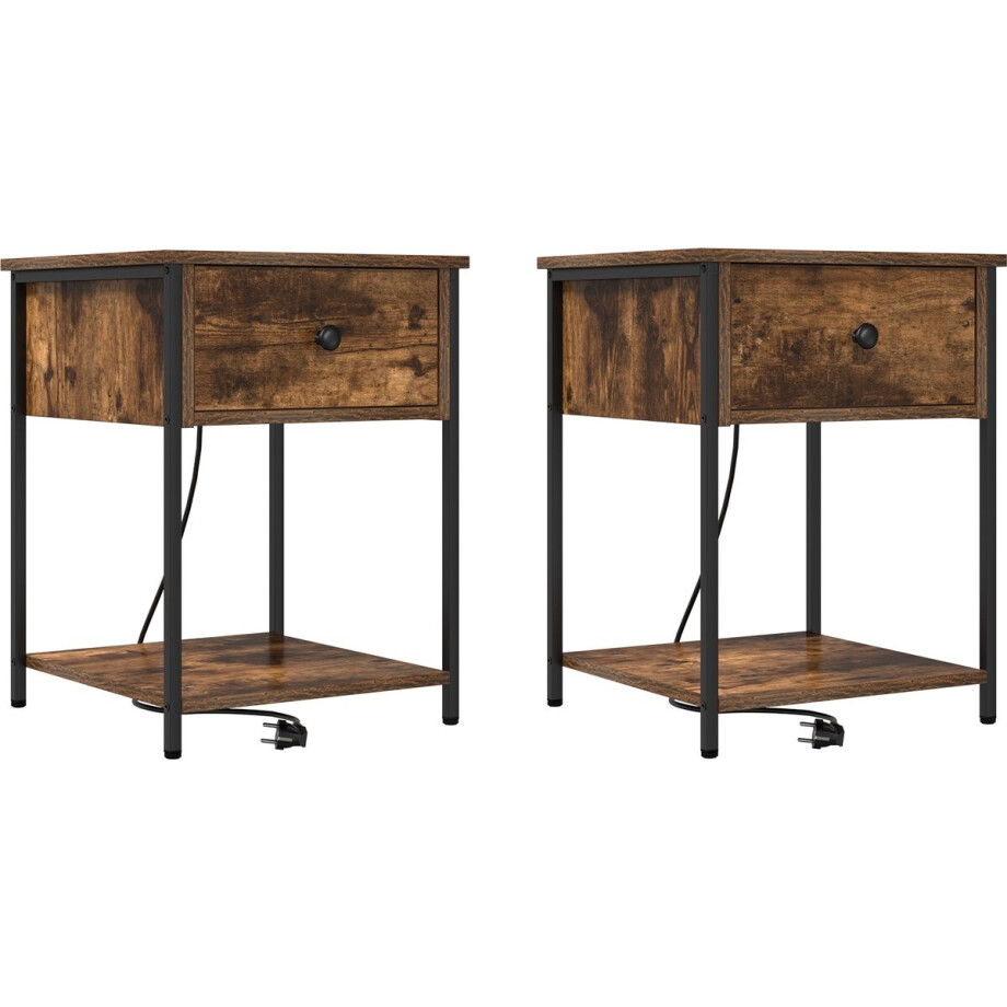 vidaXL - Nachtkastje - 2 - pcs - Gerookt - eiken - 42 - x - 41 - x - 56 - cm - Bewerkt - hout afbeelding 1