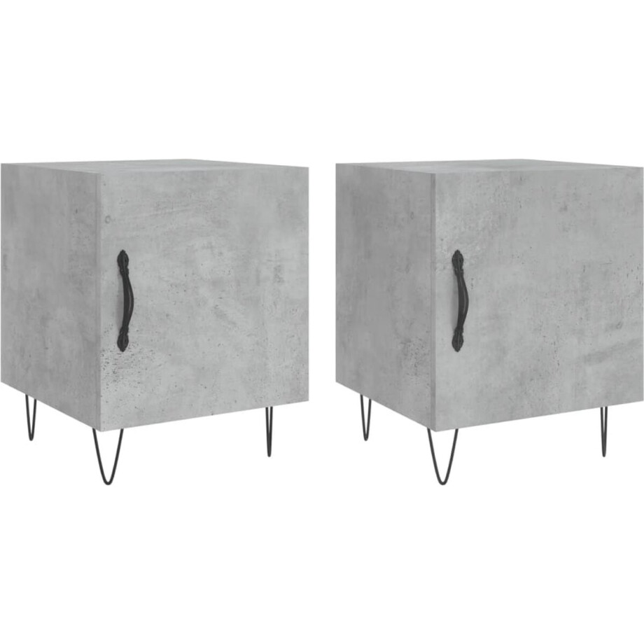 vidaXL - Nachtkastjes - 2 - st - 40x40x50 - cm - bewerkt - hout - betongrijs afbeelding 1