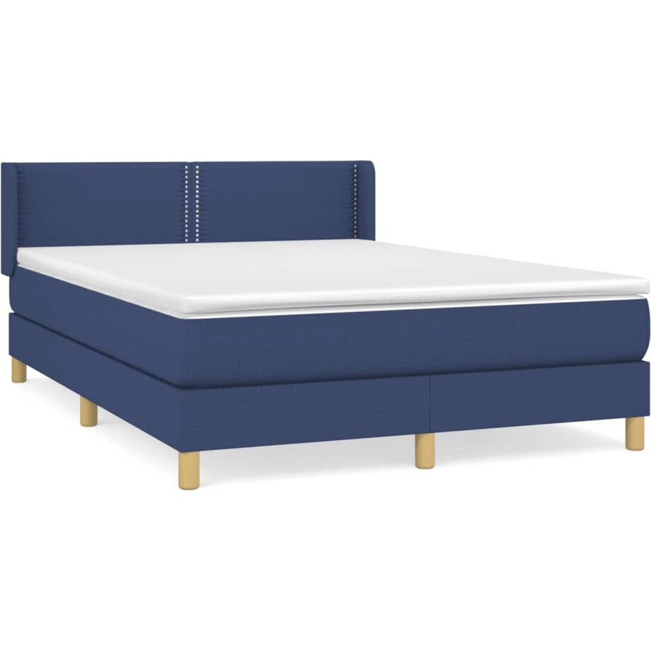 vidaXL - Boxspring - met - matras - stof - blauw - 140x190 - cm afbeelding 1