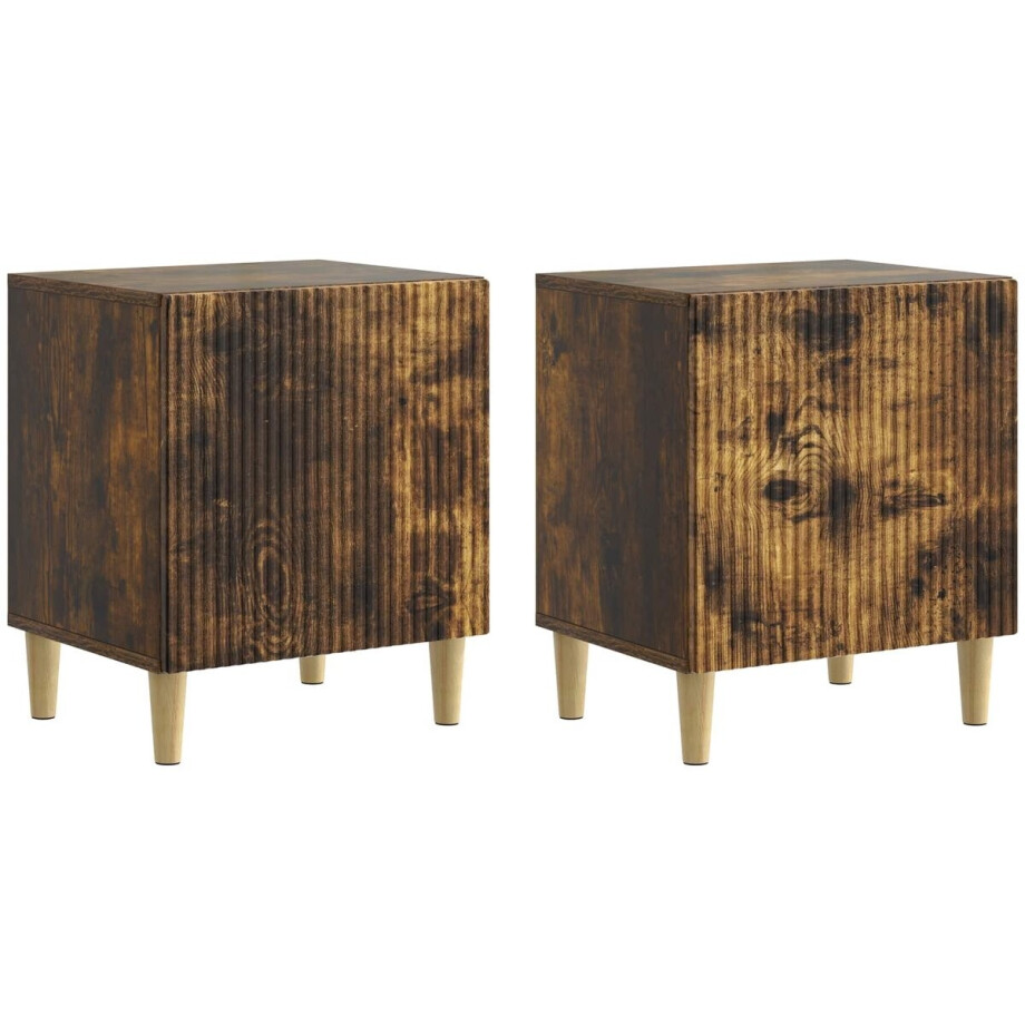 vidaXL - Nachtkastje - 2 - st - Gerookt - eiken - 43 - x - 34,5 - x - 50 - cm - Bewerkt - hout afbeelding 1