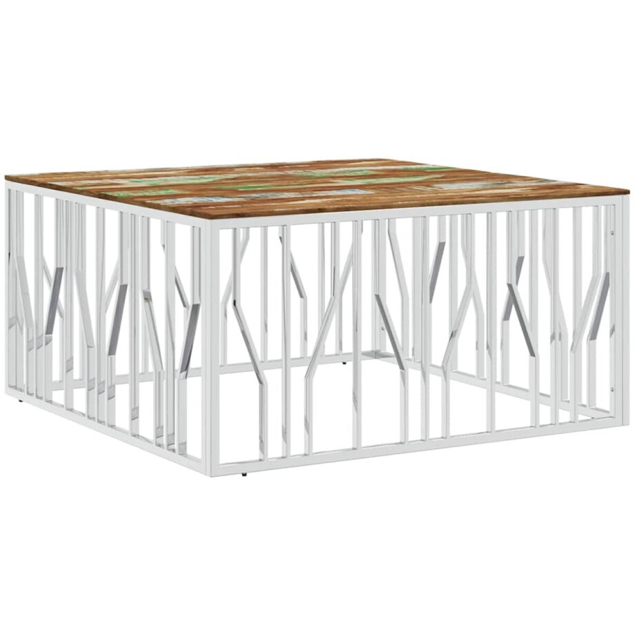 vidaXL - Salontafel - roestvrij - staal - en - massief - gerecycled - hout - zilver vidaXL - Salontafel - roestvrij - staal - en - massief - gerecycled - hout - zilver afbeelding 1
