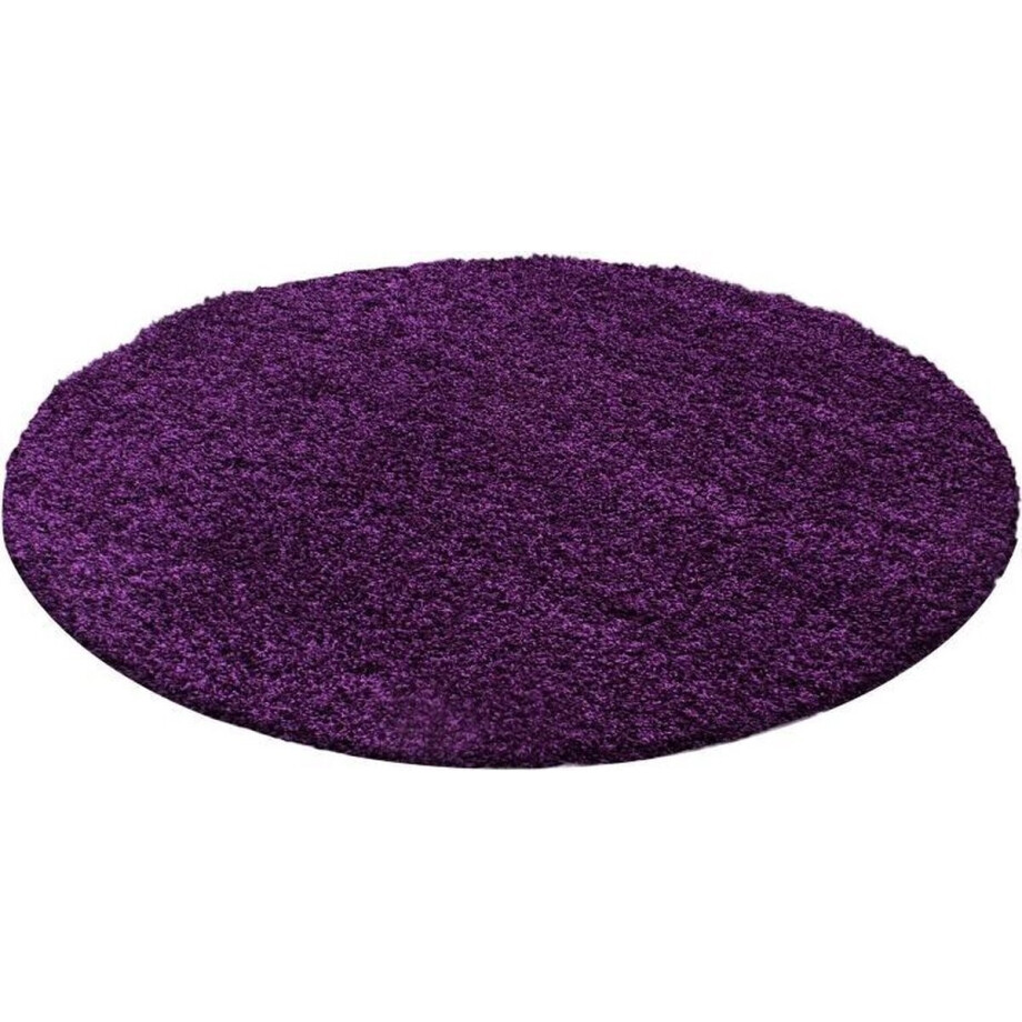 Hoogpolig vloerkleed, effen kleur - violet, woonkamerkleed, jute achterkant, afmeting: 80 cm rond afbeelding 1