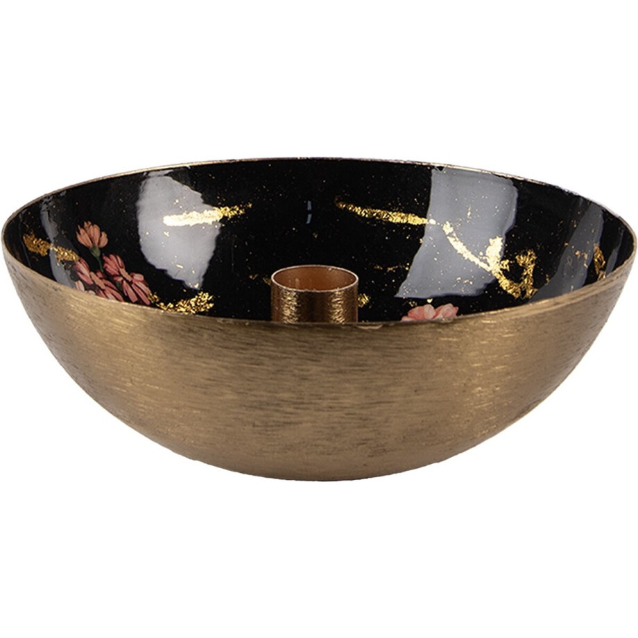 Clayre & Eef Kandelaar Ø 17x6 cm Goudkleurig Zwart Metaal Bloemen afbeelding 1