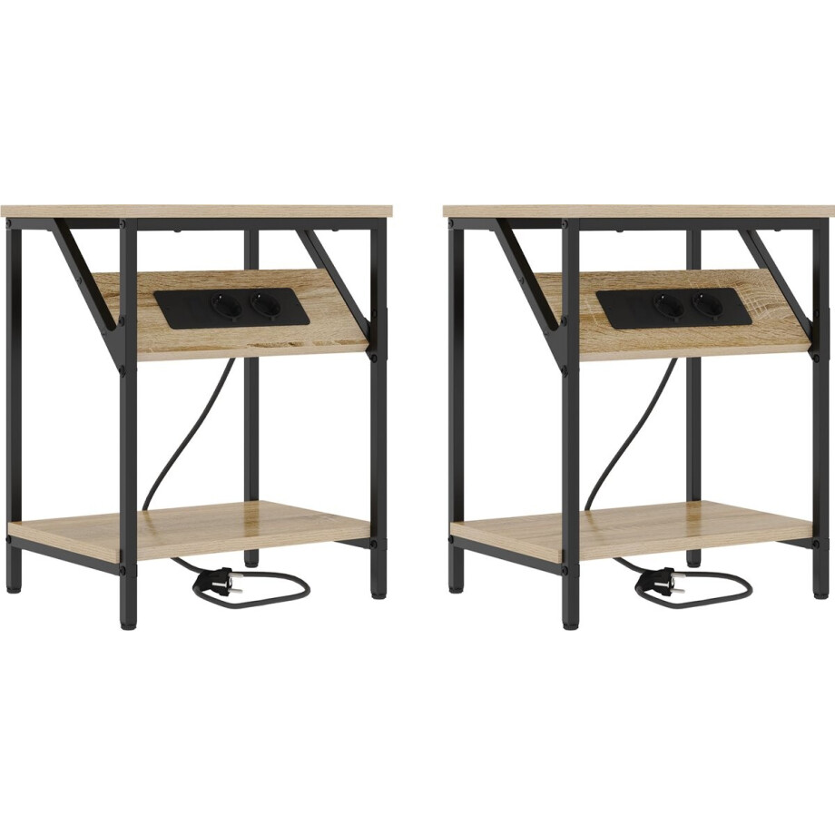 vidaXL - Nachtkastje - 2 - pcs - Sonoma - Eik - 38 - x - 30 - x - 48 - cm - Bewerkt - hout afbeelding 1