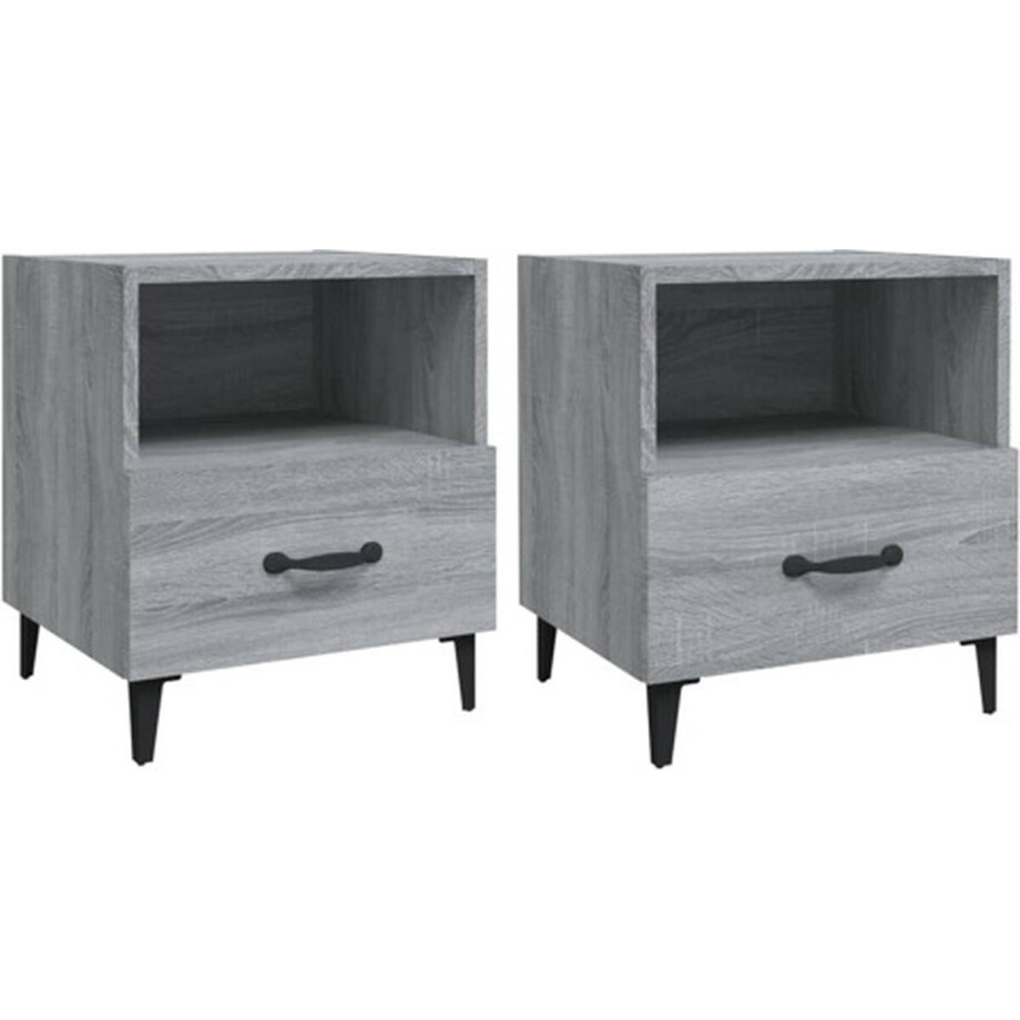 vidaXL - Nachtkastjes - 2 - st - bewerkt - hout - grijs - sonoma - eikenkleurig afbeelding 1