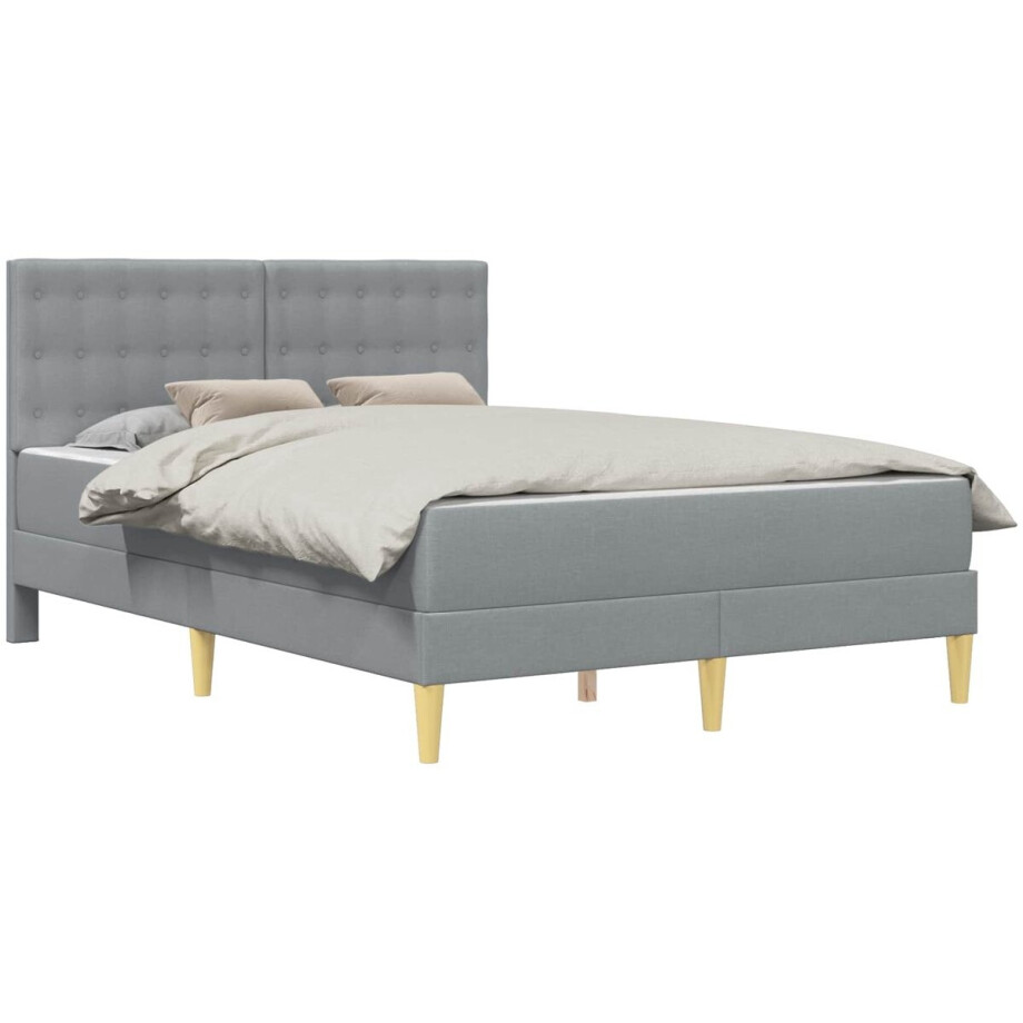 vidaXL - Bedframe - met - matras - met - hoofdeinde - Lichtgrijs - 120 - x - 190 - cm - Stof afbeelding 1