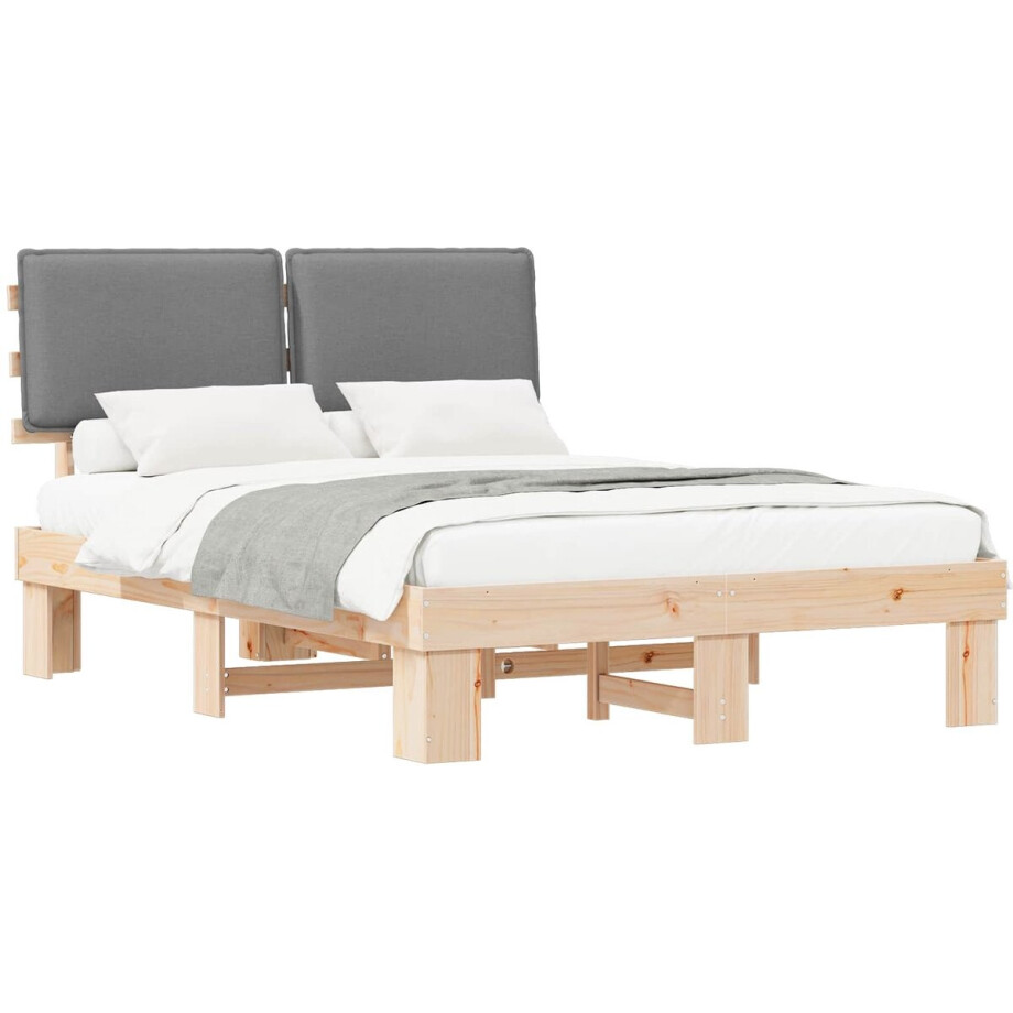 vidaXL - Bedframe - met - Gevoerde - Hoofdbord - Lichtgrijs - 140 - x - 200 - cm afbeelding 1
