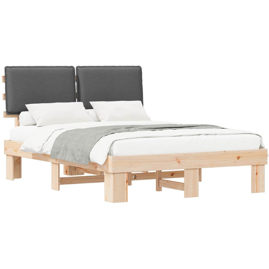 vidaXL - Bedframe - met - Gevoerde - Hoofdbord - Donkergrijs - 135 - x - 190 - cm afbeelding 1