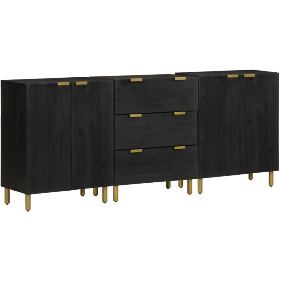 vidaXL - 3-delige - Dressoirs - bewerkt - hout - zwart vidaXL - 3-delige - Dressoirs - bewerkt - hout - zwart afbeelding 1