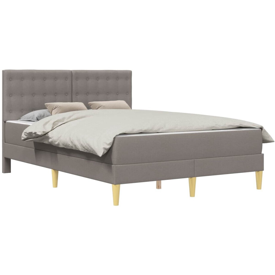 vidaXL - Bedframe - met - matras - met - hoofdeinde - Taupe - 140 - x - 190 - cm - Stof afbeelding 1