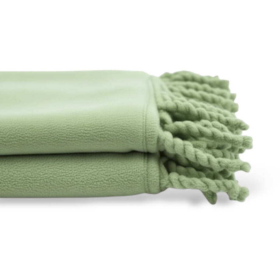 Unique Living - Fleece Plaid Met Franjes - 130x160 - Nile Green afbeelding 1