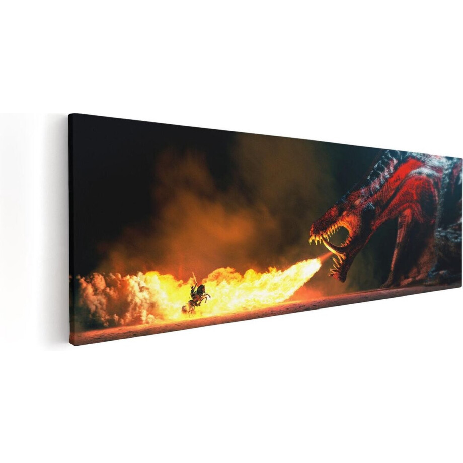 Artaza Canvas Schilderij Draak Spuwt Vuur op een Paard en Knecht - 90x30 - Foto Op Canvas - Canvas Print Artaza Canvas Schilderij Draak Spuwt Vuur op een Paard en Knecht - 90x30 - Foto Op Canvas - Canvas Print afbeelding 1