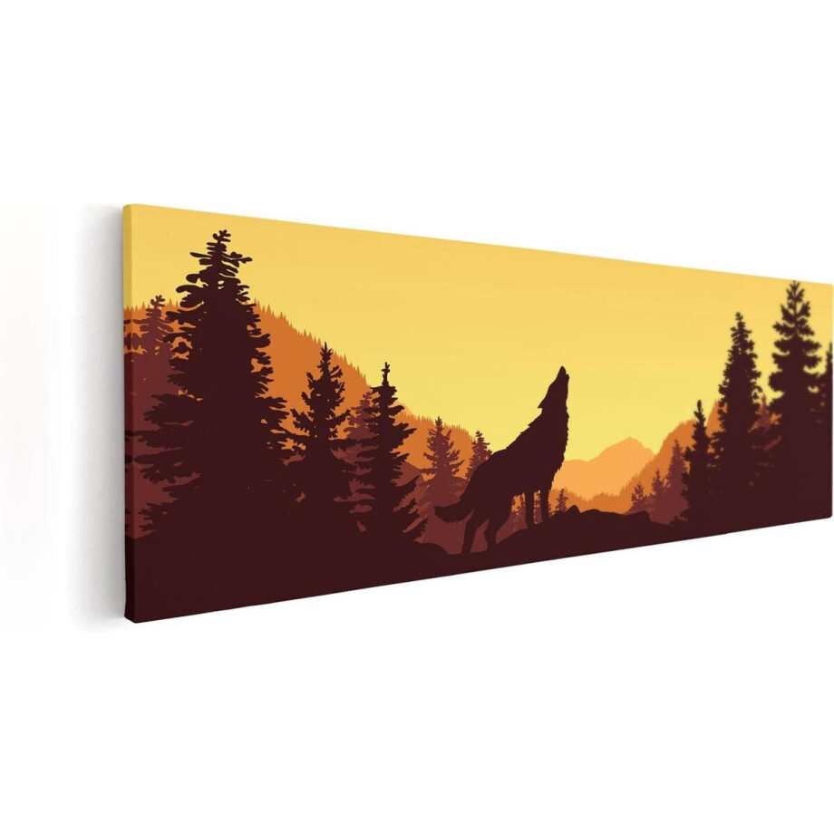 Artaza Canvas Schilderij Silhouet Van Een Wolf In Het Bos - Abstract - 120x40 - Groot - Foto Op Canvas - Canvas Print afbeelding 1