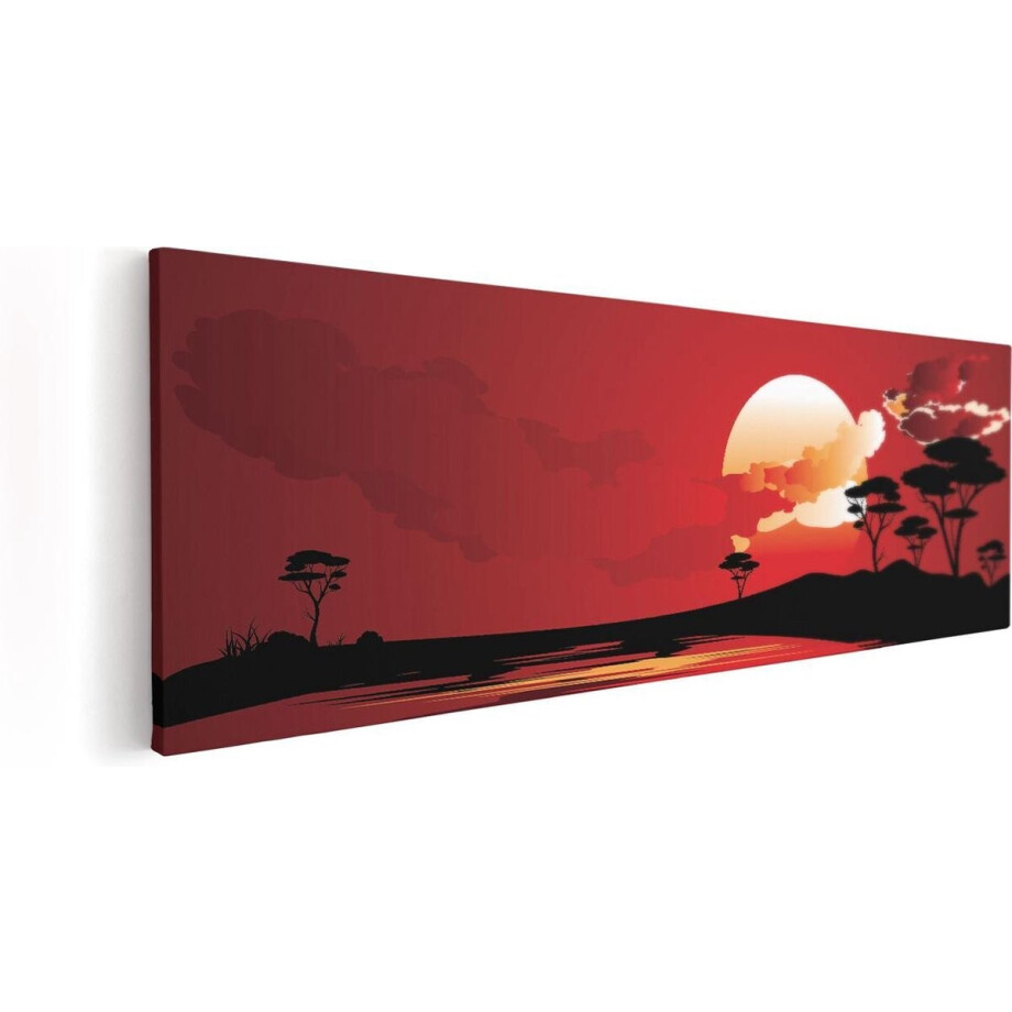 Artaza Canvas Schilderij Zonsondergang Afrika - 90x30 cm - Wanddecoratie Natuur - Muurdecoratie Landschap - Schilderijen Op Canvas Savanne afbeelding 1