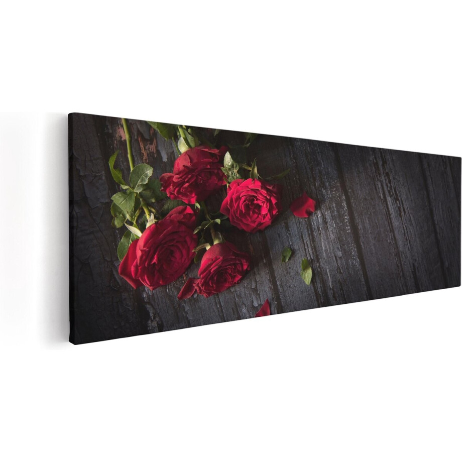 Artaza Canvas Schilderij Rode Rozen Op De Grond - 90x30 - Foto Op Canvas - Canvas Print afbeelding 1