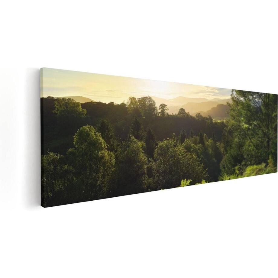 Artaza Canvas Schilderij Zonsondergang Vanuit Een Bos - 60x20 - Foto Op Canvas - Canvas Print afbeelding 1