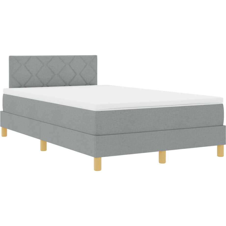 vidaXL - Boxspring - bed - met - kussen - Lichtgrijs - 120 - x - 190 - cm - Stof afbeelding 1