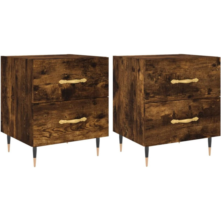 vidaXL - Nachtkastjes - 2 - st - 40x35x47,5 - cm - bewerkt - hout - gerookt - eikenkleur vidaXL - Nachtkastjes - 2 - st - 40x35x47,5 - cm - bewerkt - hout - gerookt - eikenkleur afbeelding 1