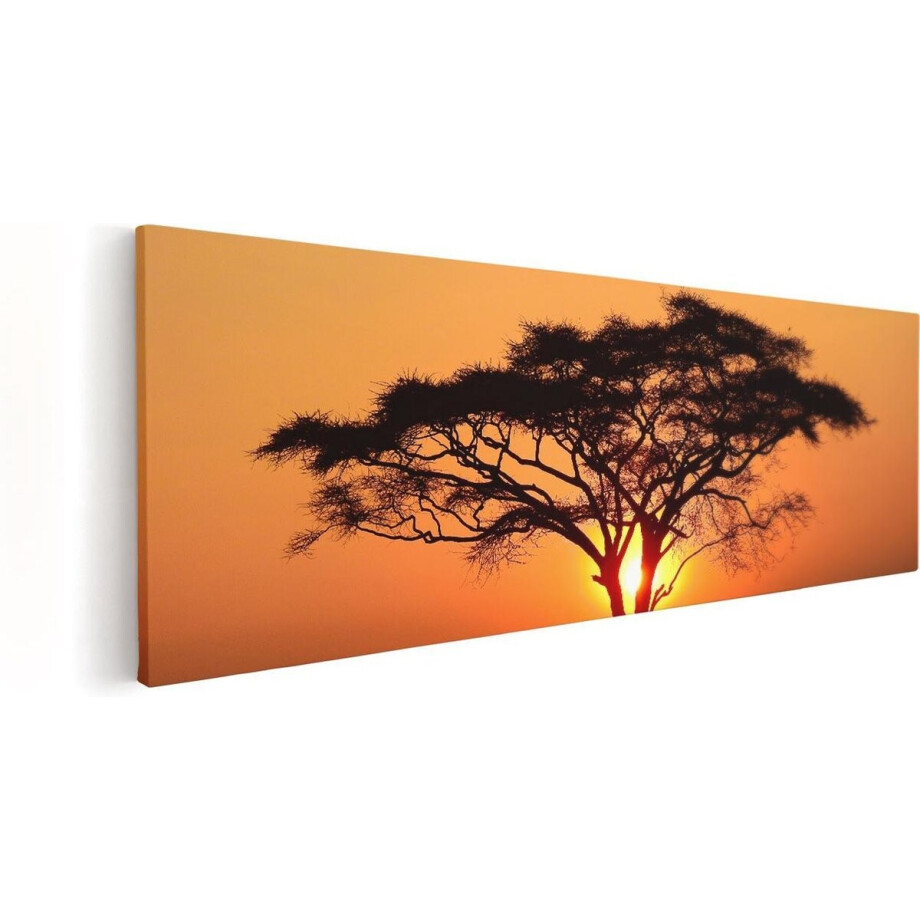 Artaza Canvas Schilderij Boom - 120x40 cm - Groot - Wanddecoratie Zonsondergang - Muurdecoratie Afrika - Schilderijen Op Canvas Natuur afbeelding 1