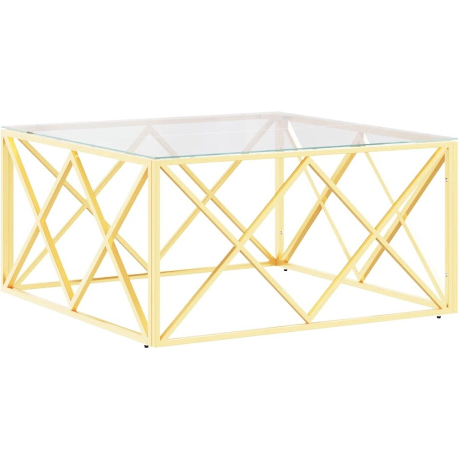 vidaXL Salontafel - 80x80x40 cm - Goud - Staal & Glas Salontafel - Roestvrij Staal - Glas - Goud - Koffietafel afbeelding 1