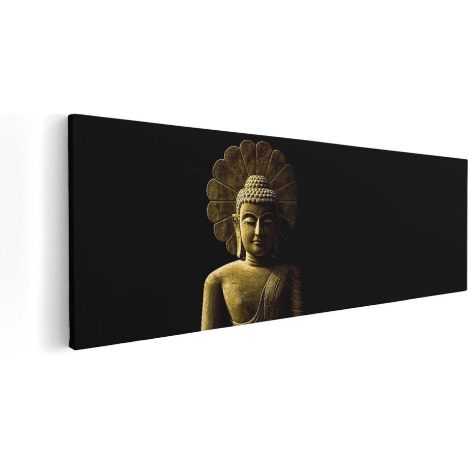 Artaza Canvas Schilderij Gouden Boeddha Beeld In Meditatie  - 120x40 - Groot - Foto Op Canvas - Canvas Print afbeelding 1