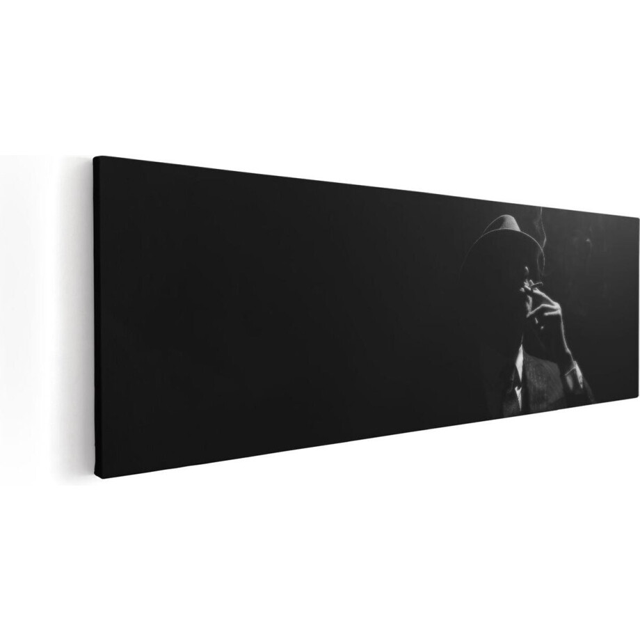 Artaza Canvas Schilderij Man Met Hoed Rookt Een Sigaar - 120x40 - Groot - Foto Op Canvas - Canvas Print afbeelding 1