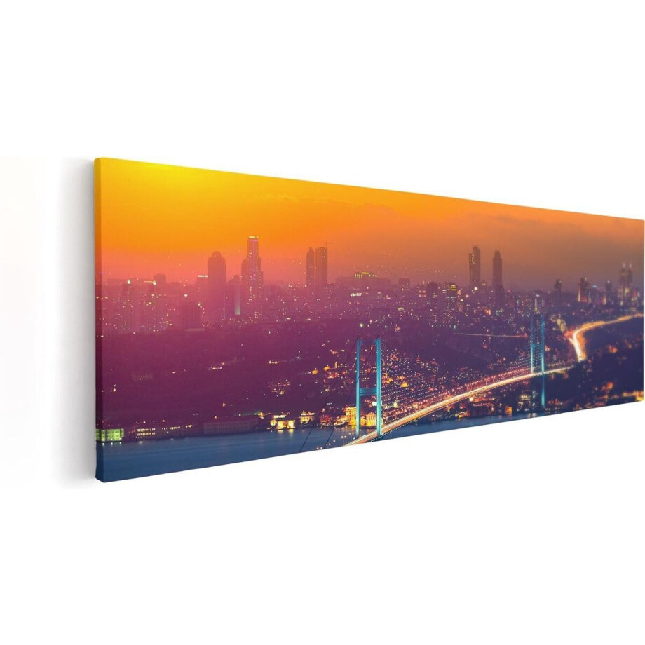 Artaza Canvas Schilderij Bosporusbrug In Istanbul Bij Zonsondergang - 120x40 cm - Groot - Wanddecoratie Woonkamer - Schilderijen - Muurdecoratie afbeelding 1