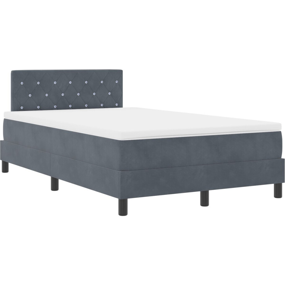 vidaXL - LED - Box - Spring - Bed - Donkergrijs - 120 - x - 200 - cm - Fluweel afbeelding 1