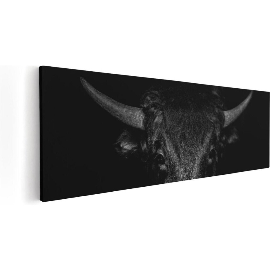 Artaza Canvas Schilderij Stierenkop - Stier - Zwart Wit - 60x20 - Foto Op Canvas - Canvas Print afbeelding 1