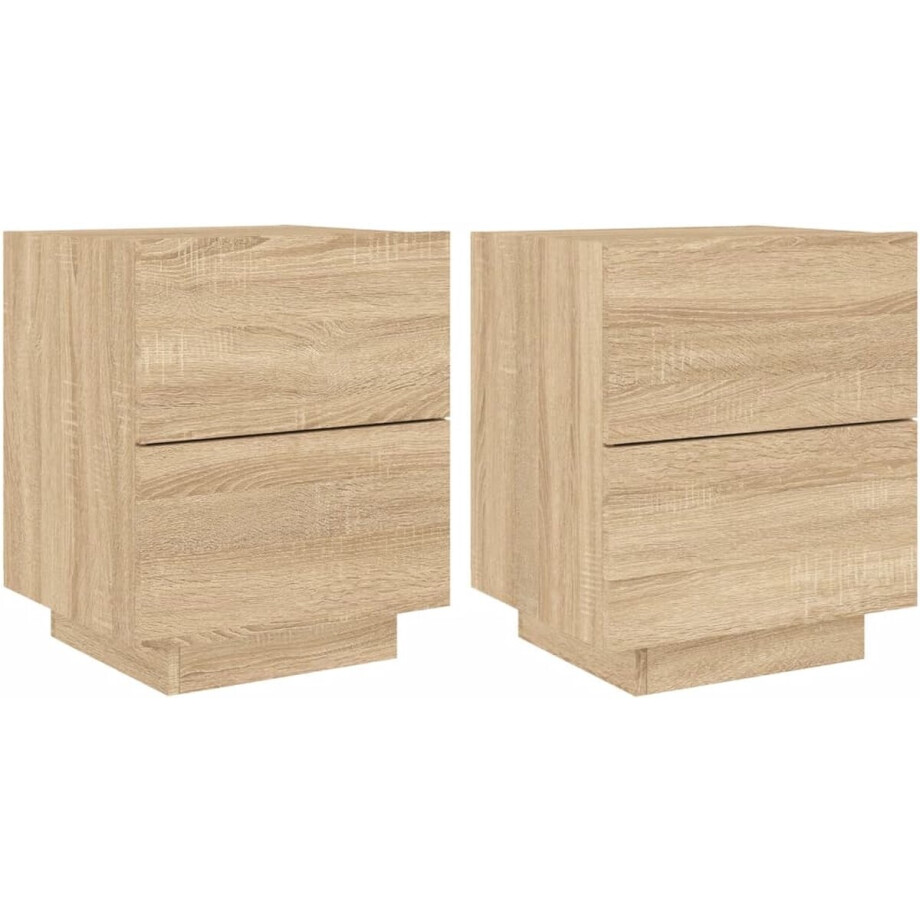 vidaXL - Nachtkastjes - met - LED-verlichting - 2 - st - bewerkt - hout - sonoma - eiken afbeelding 1