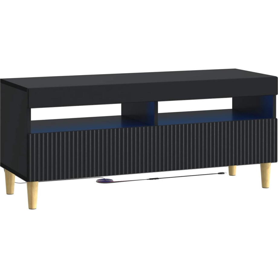 vidaXL - LED - tv-meubel - ARNHEM - 100 - x - 35 - x - 43 - cm - Zwart - Bewerkt - hout afbeelding 1