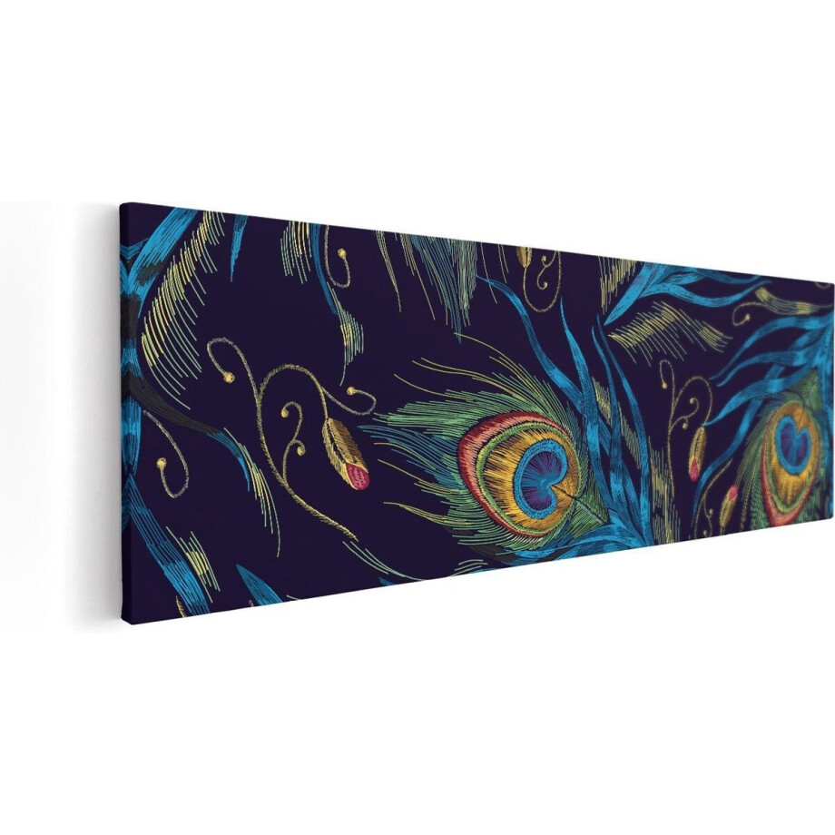 Artaza Canvas Schilderij Getekende Pauw Veren Achtergrond - 120x40 - Groot - Foto Op Canvas - Canvas Print Artaza Canvas Schilderij Getekende Pauw Veren Achtergrond - 120x40 - Groot - Foto Op Canvas - Canvas Print afbeelding 1