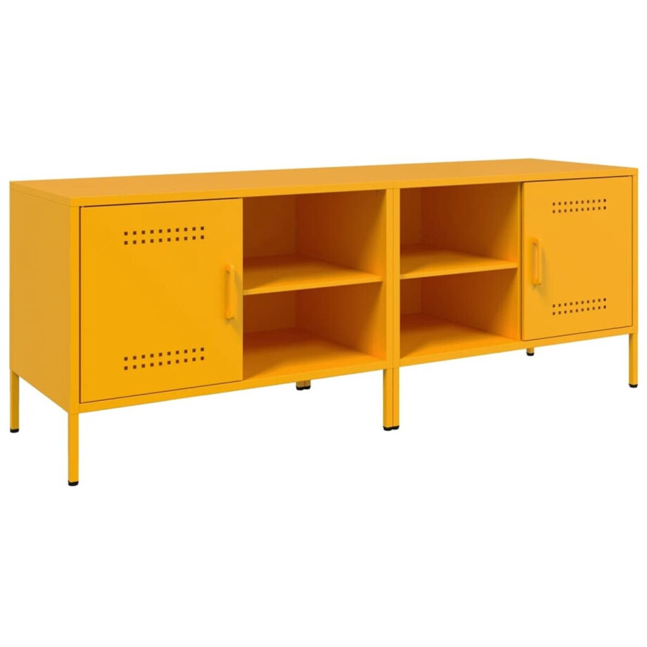 vidaXL Tv-meubelen set van 2 - Staal - Mosterdgeel Tv-meubel - Industrieel Design - Staal - Mustard Geel - Opbergruimte afbeelding 1