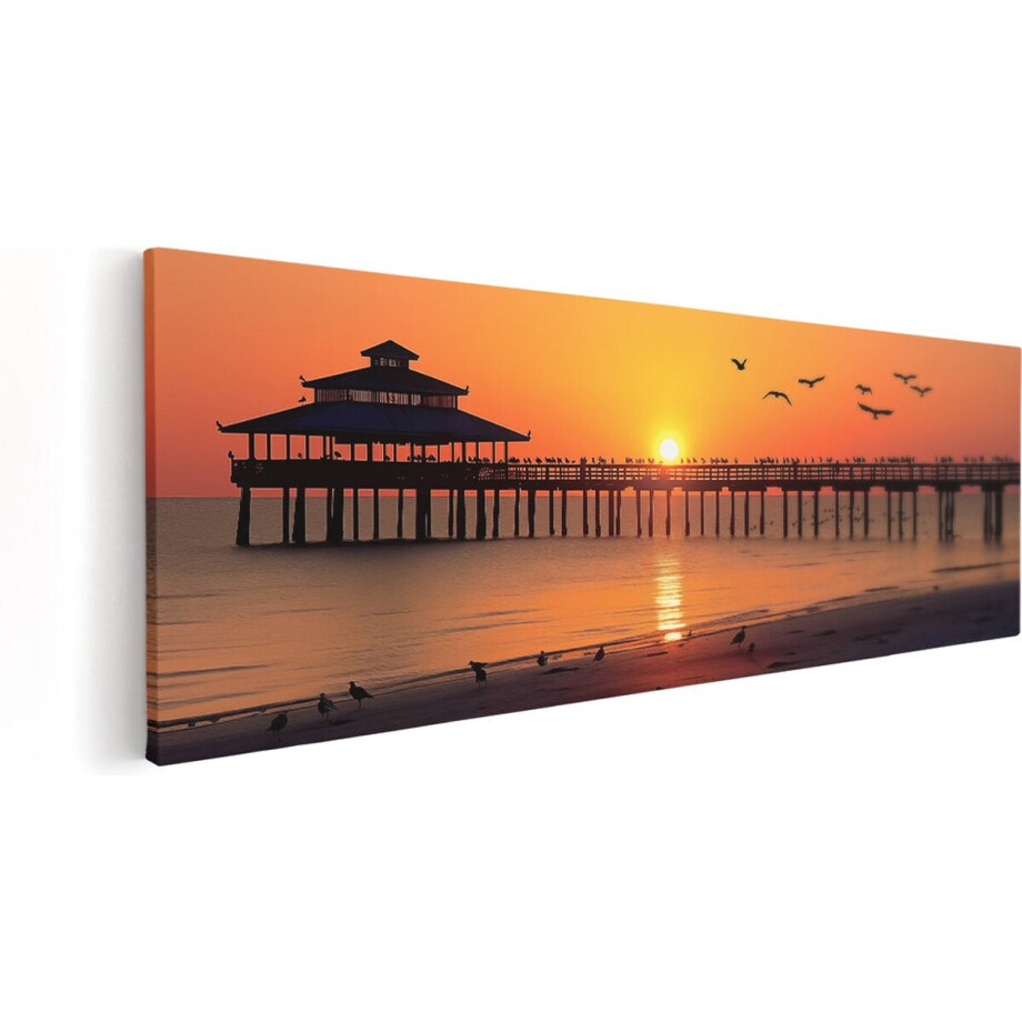 Artaza Canvas Schilderij Zonsondergang Strand - 90x30 cm - Wanddecoratie Zee - Muurdecoratie Pier - Schilderijen Op Canvas Vogels Artaza Canvas Schilderij Zonsondergang Strand - 90x30 cm - Wanddecoratie Zee - Muurdecoratie Pier - Schilderijen Op Canvas Vogels afbeelding 1