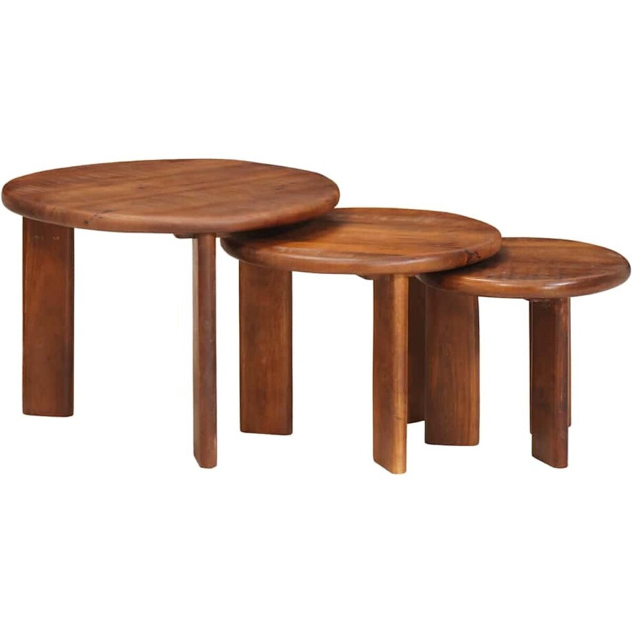 vidaXL - Nesting - Koffietafels - 3 - pcs - Honing - bruin - Massief - Mango - Hout afbeelding 1