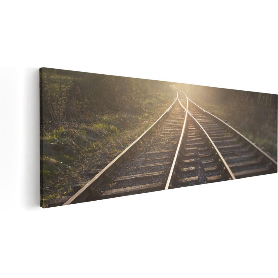 Artaza Canvas Schilderij Twee Kruisende Rails Spoorwegen - 120x40 - Groot - Foto Op Canvas - Canvas Print afbeelding 1