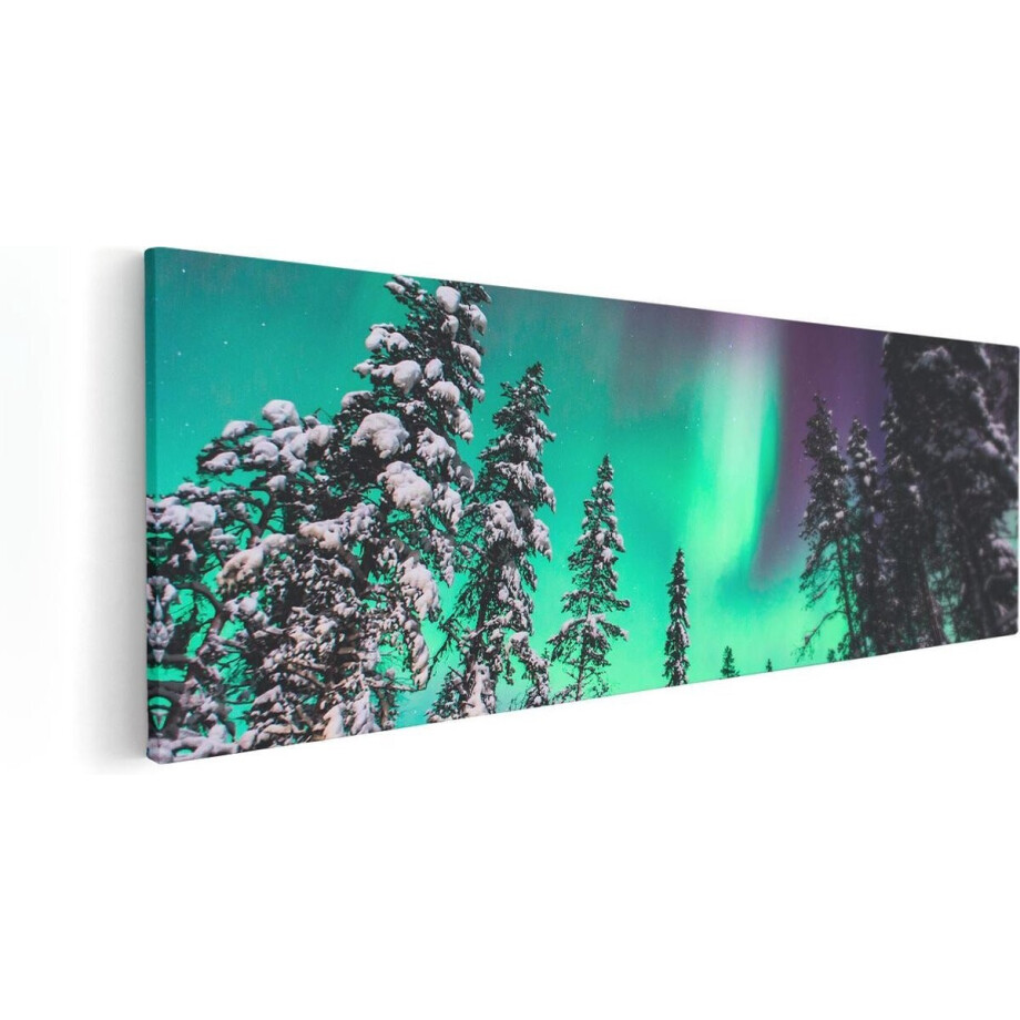 Artaza Canvas Schilderij Noorderlicht in de Bossen van Noorwegen - 60x20 - Foto Op Canvas - Canvas Print afbeelding 1