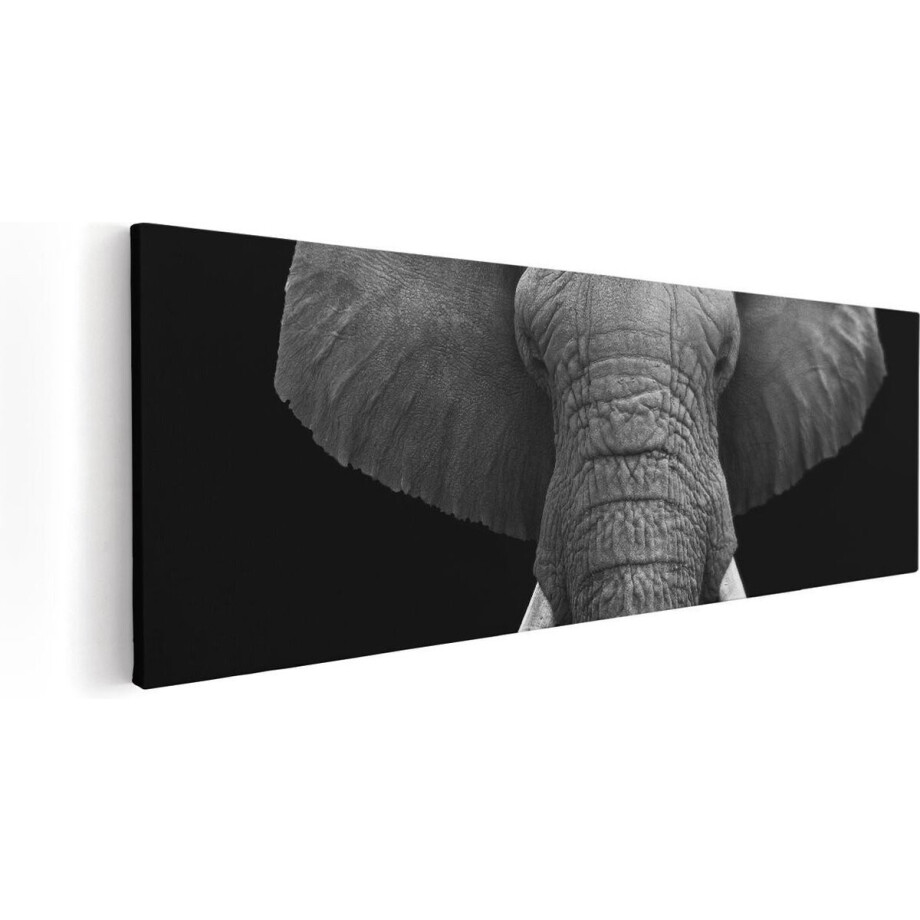 Artaza Canvas Schilderij Olifant - 120x40 cm - Groot - Wanddecoratie Dieren - Muurdecoratie Zwart Wit - Schilderijen Op Canvas afbeelding 1