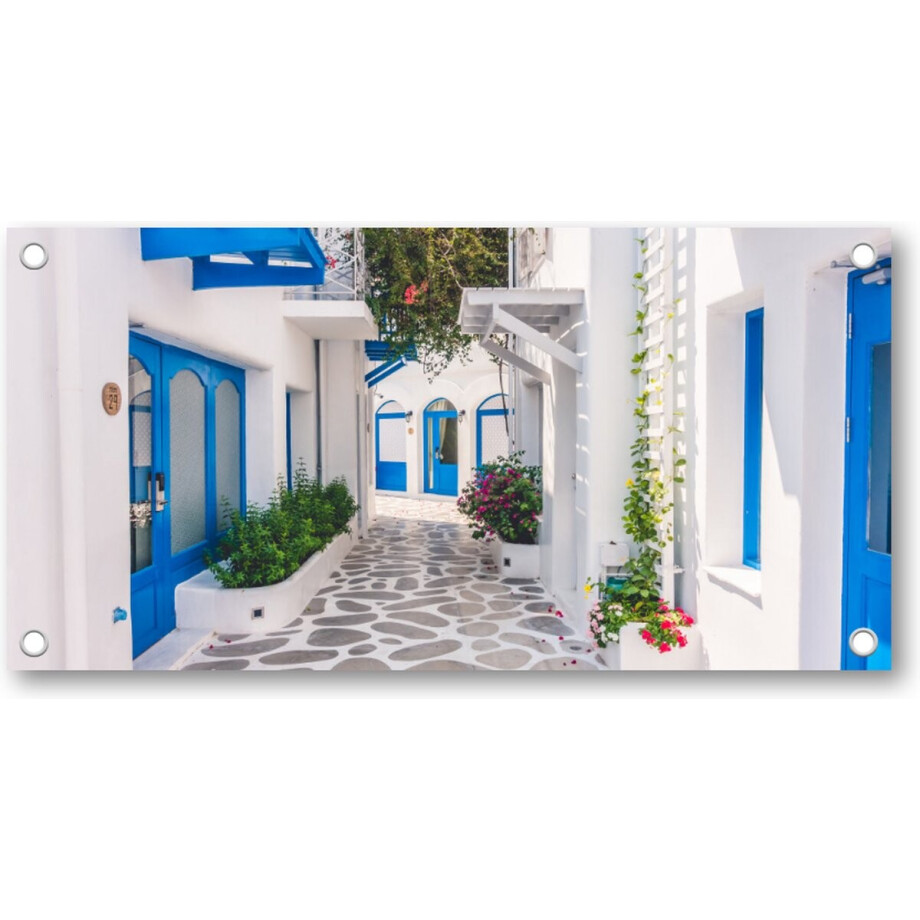 Grieks Straatje - Griekenland - Tuinposter 200x100 - Wanddecoratie - Bloemen Grieks Straatje - Griekenland - Tuinposter 200x100 - Wanddecoratie - Bloemen afbeelding 1
