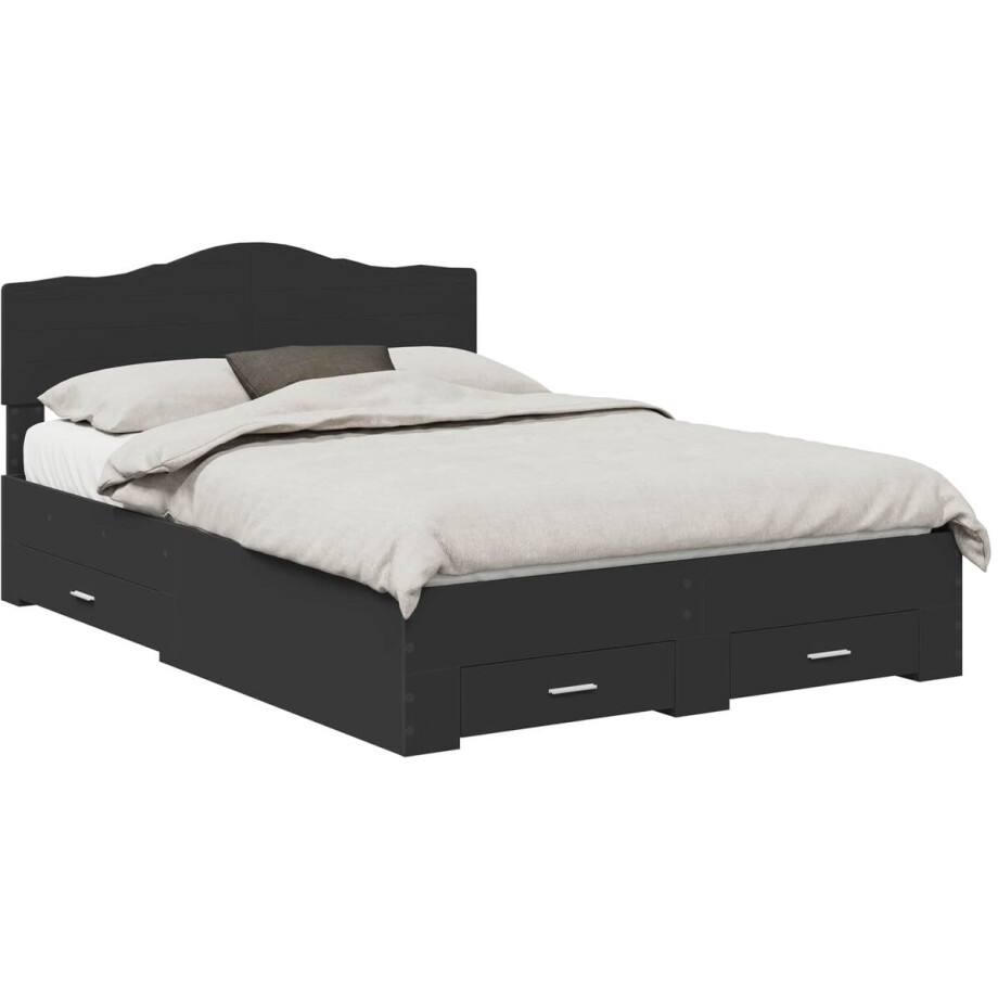 vidaXL - Bedframe - met - hoofdeinde - Zwart - 140 - x - 190 - cm - Bewerkt - hout vidaXL - Bedframe - met - hoofdeinde - Zwart - 140 - x - 190 - cm - Bewerkt - hout afbeelding 1
