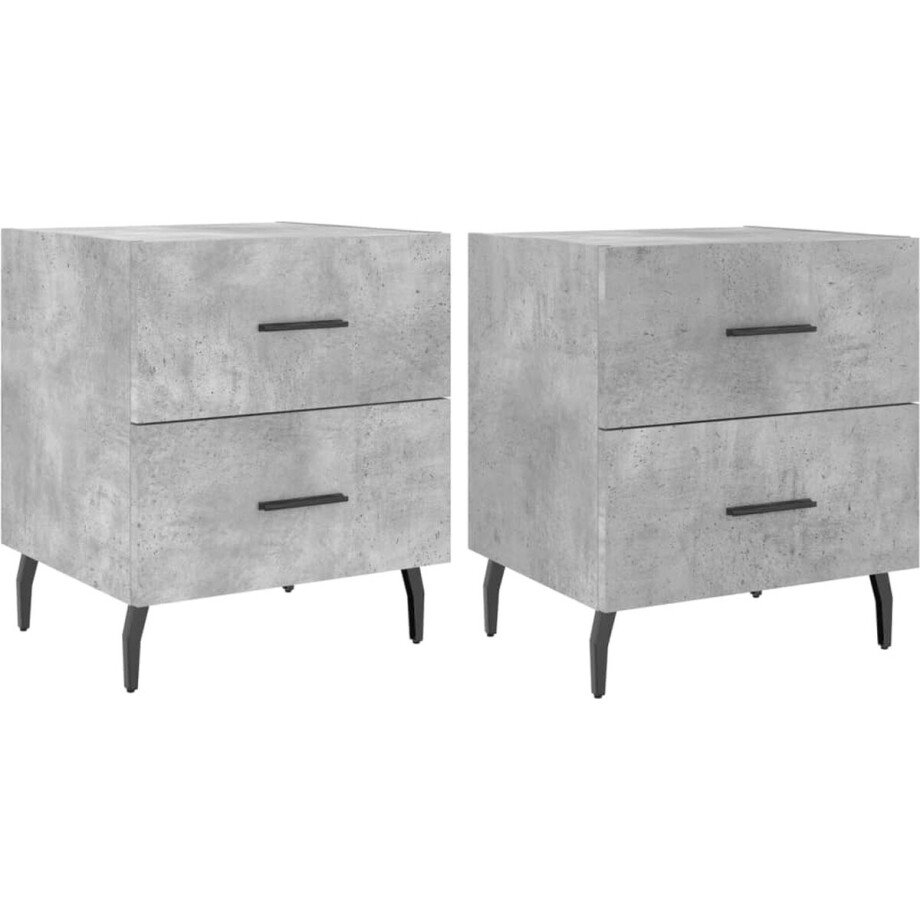 vidaXL - Nachtkastjes - 2 - st - 40x35x47,5 - cm - bewerkt - hout - betongrijs afbeelding 1