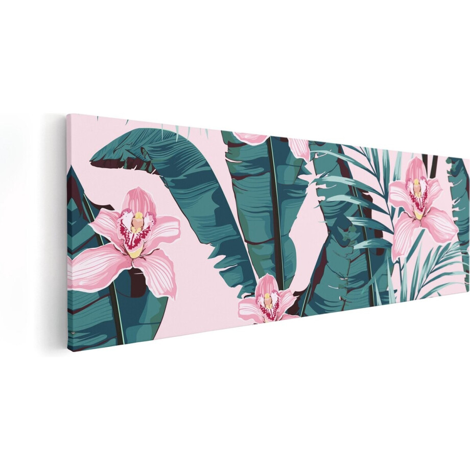 Artaza Canvas Schilderij Tropische Roze Zomer Bloemen Met Bladeren - 120x40 - Groot - Foto Op Canvas - Canvas Print Artaza Canvas Schilderij Tropische Roze Zomer Bloemen Met Bladeren - 120x40 - Groot - Foto Op Canvas - Canvas Print afbeelding 1