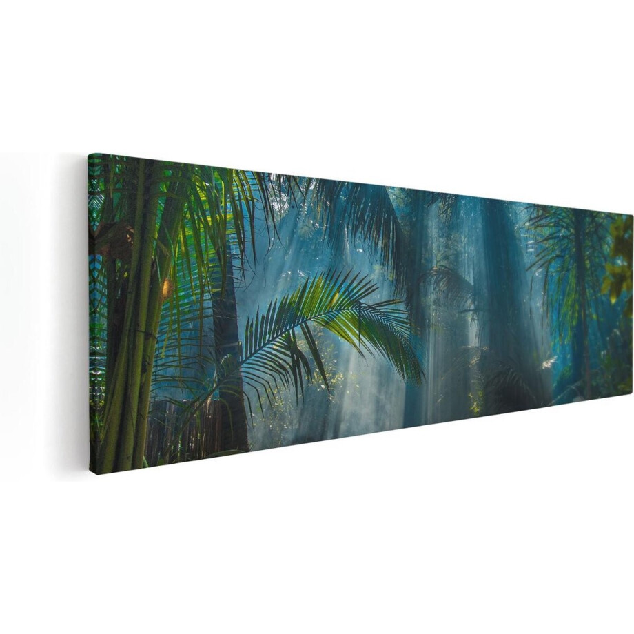 Artaza Canvas Schilderij Dichtbegroeide Jungle Met Zonnestralen  - 90x30 - Foto Op Canvas - Canvas Print afbeelding 1
