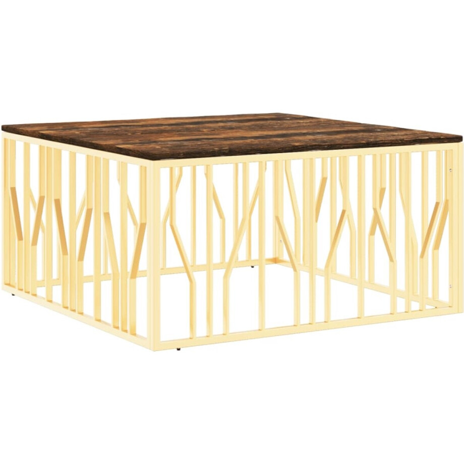 vidaXL Salontafel - Salontafels - Bijzettafel - Banktafel - Salontafel roestvrijstaal en massief gerecycled hout goudkleur afbeelding 1