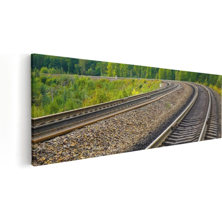 Artaza Canvas Schilderij Rails Spoorwegen In Een Bocht - 60x20 - Foto Op Canvas - Canvas Print afbeelding 1